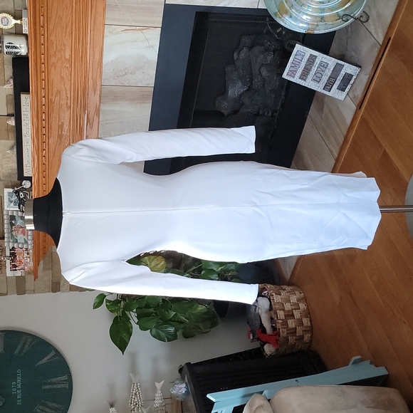 Asymmetric White Ruchet Midi Dress - Picture 9 of 9